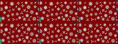 Tekrar eden çiçek arkaplanı, zarif kırmızı çiçek duvar kağıdı. Kırmızı renkler üzerine çiçek desenli çizimler, el yapımı papatyalar, papatyalar..