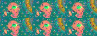 Güzel kumaş deseni. Çiçekler, dallar, bitkiler ve çiçekler. El çizimi. Raster illüstrasyonu.