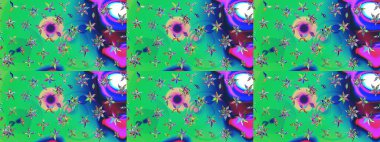 Renkli Bahar Teması eskiz kalıbı. Çiçeksel fantezi tasarımı ve parlak bir arka plan çizimi. Düz Çiçek Elementleri Tasarımı.