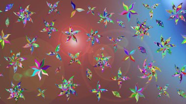 Raster illüstrasyonundaki çiçek desenli çizim. Kahverengi renkli çiçekler. Düz Çiçek Elementleri Tasarımı. Renkli Bahar Teması çizim şablonu.