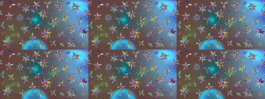 Raster illüstrasyonundaki çiçek desenli çizim. Düz Çiçek Elementleri Tasarımı. Renkli Bahar Teması eskiz kalıbı. Süslü kumaş deseni.