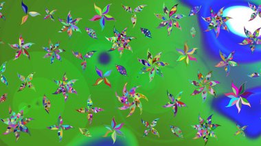 Suluboya tarzında yeşil renkte. Raster illüstrasyonu. Küçük çiçekli bahar deseni çiz.