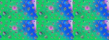 Sevimli çiçek raster deseni. Yeşil renkli çiçekler. Renkli Bahar Teması eskiz kalıbı. Düz Çiçek Elementleri Tasarımı.