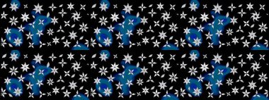 Elle çizilmiş çiçek desenli Raster çizimi. Tekstil, kumaş, ambalaj, hatıra defteri için hoş bir çiçek arkaplanı. Çocuksu tasarım. Siyah arkaplanda.