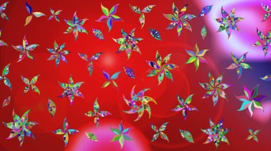 Renkli Bahar Teması eskiz kalıbı. Çiçek desenli eskiz. Düz Çiçek Elementleri Tasarım Raster illüstrasyonu. Kırmızı renkte çiçekler.