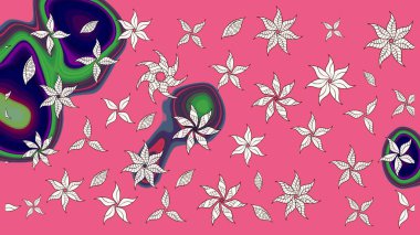 Pembe renkli çiçekler. El çizimi çiçekli soyut çizim kalıbı. Raster illüstrasyonu.