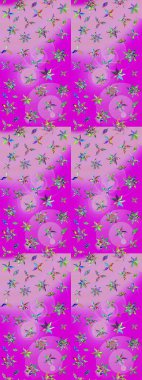 Raster illüstrasyonundaki çiçek desenli çizim. Mor renkte çiçekler. Renkli Bahar Teması eskiz kalıbı. Düz Çiçek Elementleri Tasarımı.