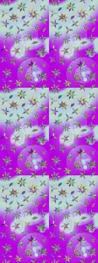 Çiçeksel fantezi tasarımı ve parlak bir arka plan çizimi. Renkli Bahar Teması eskiz kalıbı. Düz Çiçek Elementleri Tasarımı.