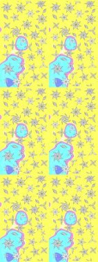 3D çiçekler, eskiz. Raster illüstrasyonu. Sarı renklerde.