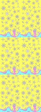 El çizimi çiçek çizimi deseni (fayans). Şirin çiçekli, desenli, sarı renkli bir eskiz deseni. Tekstil için suluboya çizim deseni.