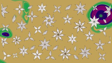 Sarı renkli Asya tekstili. Raster illüstrasyonu. Çiçek desenini çiz.