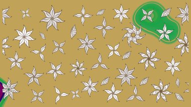 Düz Çiçek Elementleri Tasarımı. Raster illüstrasyonu. Renkli Bahar Teması eskiz kalıbı. Çiçek desenli çizim. Asya tekstil tarzında. Güzel kumaş deseni.