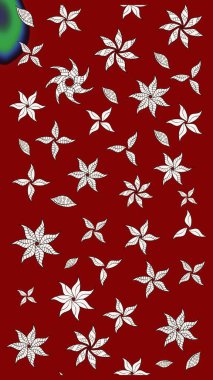 Halk tarzı. Moda baskıları için zarif bir şablon. Parlak renkli çiçekli ve kırmızı yapraklı harika bir çiçek deseni. Modern çiçek arkaplanı.