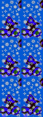 Çiçek buketleriyle klasik bir eskiz şekli. Raster illüstrasyonu. Mavi renklerde.