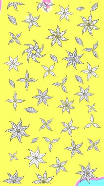 Çiçek buketleriyle klasik bir eskiz şekli. Raster illüstrasyonu. Sarı renklerde.