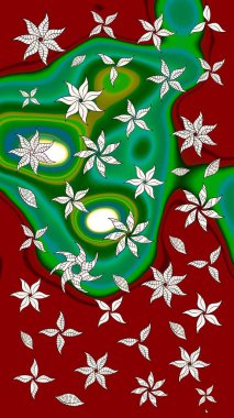 Raster illüstrasyonundaki çiçek desenli çizim. Kırmızı renkte çiçekler. Renkli Bahar Teması eskiz kalıbı. Düz Çiçek Elementleri Tasarımı.