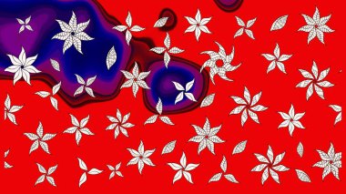 Raster düz çiçek çizim deseni. Hediye ambalaj kağıdı, tebrik kartları, posterler ve pankart tasarımı. Kırmızı renkte çiçekler.