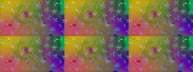 Raster illüstrasyonu. Düz Çiçek Elementleri Tasarımı. Renkli Bahar Teması eskiz kalıbı. Yeşil renkli çiçekler. Çiçekli çiçek deseni, suluboya..