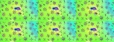 Yeşil renkli bitkilerden oluşan parlak çiçekli çizim deseni.