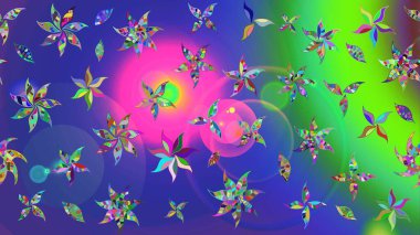 Çiçekli çiçek deseni, suluboya. Düz Çiçek Elementleri Tasarımı. Mavi renkli çiçekler. Raster illüstrasyonu. Renkli Bahar Teması çizim şablonu.