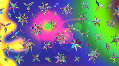 Çiçekli bahar çiçekleri. Moda baskıları için zarif bir şablon. Motley illüstrasyonu. Küçük çiçekte güzel bir desen. Küçük renkli çiçekler..