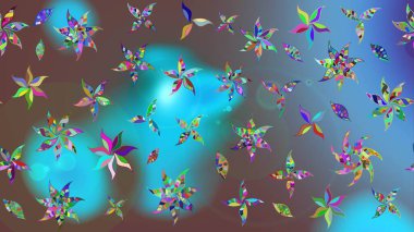 Raster Modaya uygun kumaş deseni. Düz Çiçek Elementleri Tasarımı. Renkli Bahar Teması eskiz kalıbı. Mavi renkli şirin çiçek deseni.