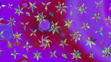 Küçük çiçekte hoş bir çiçek deseni var. Mor renkler ve parlak çiçekler üzerine soyut çizim deseni. Çiçek elementli zarif raster dokusu..