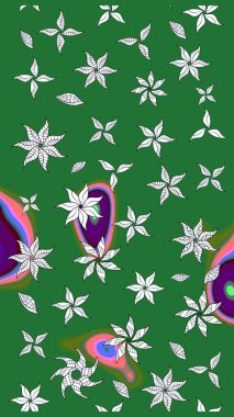 Bahar mevsimi. Raster güzel bir çiçek deseni çizmiş. Yeşil renkli çiçekler. Nazik romantik baskı. Tatil havası..