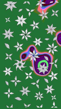 Raster. Zarif, parlak ve yeşil çiçek desenli bir taslak. Sabıka baskıları, bebek kıyafetleri, duvar kâğıtları, paket kutuları vb..