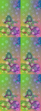 Raster düz çiçek çizim deseni. Yeşil renkli çiçekler. Tasarım hediye paketi, tebrik kartları, posterler ve afiş tasarımı.