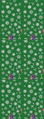 Raster illüstrasyonu. Çiçek desenli çizim. Asya tekstil tarzında. Yeşil renkli çiçekler. Raster illüstrasyonu.