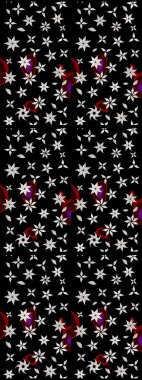 Raster Çiçek İllüstrasyonu 'nun şirin tekstili. Siyah renkli etnik çiçeklerle zarif eskiz deseni.