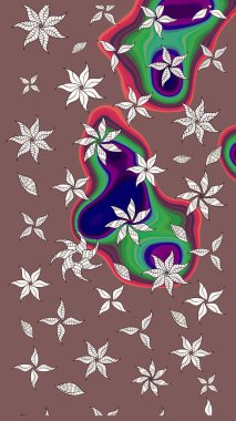 Düz Çiçek Elementleri Tasarımı. Renkli Yaz Temalı eskiz kalıbı. Raster Illustrasyon 'daki Çiçek Deseni' nin son moda çizimi. Kahverengi renkte çiçekler.