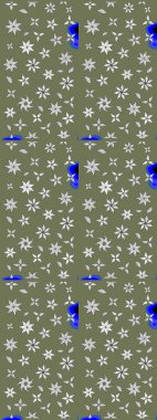 Raster illüstrasyonu. Kumaş, tekstil, duvar kağıdı baskısı için. Renkli desenli eskiz deseni, yeşil çiçekler ve dekoratif elementlerle. Eski usul. Taslak arkaplan.