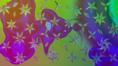 Yeşil renkli çiçekler. Raster illüstrasyonunda çiçek deseni çizimi.