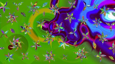 El çizimi. Raster illüstrasyonu. Çiçekli, yapraklı, çiçek desenli çizim..