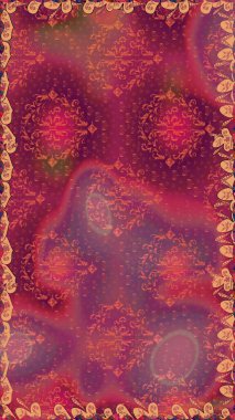 Şablon, pürüzsüz, çiçekli kenar. Kıvırcık, parlak örgü. Güzel, parlak, pürüzsüz kumaş, tuval. Raster illüstrasyonu. Eski moda arka plan. Çiçeklerin çelengi.