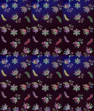 Raster illüstrasyonu. Raster deseni. Küçük çiçekteki sevimli çiçek deseni. Kahverengi, siyah ve mavi renkte yaz çiçekleri.