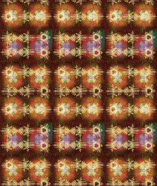 Kahverengi, turuncu ve nötr renklerde şirin soyut kar taneleri raster tasarımı. Yeni yıl kar tanesi. Düz kar karalama ikonları, kar taneleri silueti Noel afişi için, kartlar.