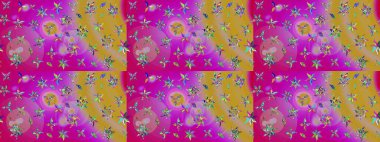 Raster Şirin kumaş deseni. Eskiz klasiği. Düz Çiçek Elementleri Tasarımı. Renkli Bahar Teması çizim şablonu.