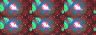 Kahverengi, mavi ve yeşil renklerde karalamalı çiçeklerle kusursuz çiçek deseni. Raster illüstrasyonu.