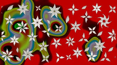 Kırmızı renkte etnik çiçeklerle süslenmiş zarif bir eskiz şekli. Raster Çiçek İllüstrasyonu güzel tekstil..