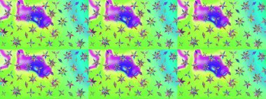 Moda baskıları için zarif bir şablon. Halk tarzı. Parlak renkli çiçekli ve yeşil yapraklı harika bir çiçek deseni. Modern çiçek arkaplanı.