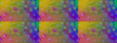 Çok yeşil zarif küçük çiçekler ve yeşil renkli komik böcekler, raster desen, illüstrasyon.