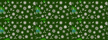 Yeşil renkli çiçekler. Hediye ambalaj kağıdı, tebrik kartları, posterler ve pankart tasarımı. Raster düz çiçek çizim deseni.