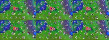 Yeşil renkli çiçekler. Raster illüstrasyonu. Yeşil renkte çiçek çizimi. Şatafatlı bahar bahçesi dokusu. Çiçek deseni.