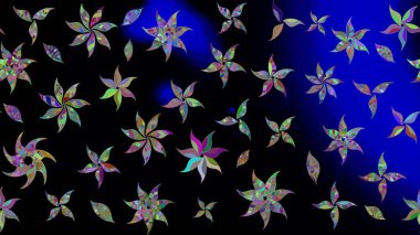 Siyah arka planda. Elle çizilmiş çiçek desenli Raster çizimi. Tekstil, kumaş, ambalaj, hatıra defteri için hoş bir çiçek arkaplanı. Çocuksu tasarım.