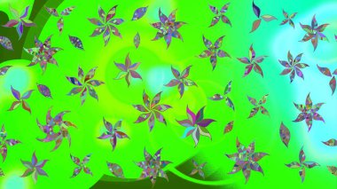 Bir sürü yeşil ve soyut çiçekli tropik eskiz deseni. Varicologreen Raster çizimi. Küçük çiçekte sevimli çiçek deseni var..