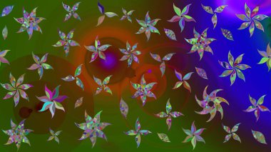 Düz Çiçek Elementleri Tasarımı. Renkli Yaz Temalı eskiz kalıbı. Yeşil renkli çiçekler. Çiçekli retro deseni çiz.