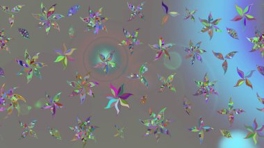 Raster illüstrasyonundaki çiçek desenli çizim. Gri renkli çiçekler.